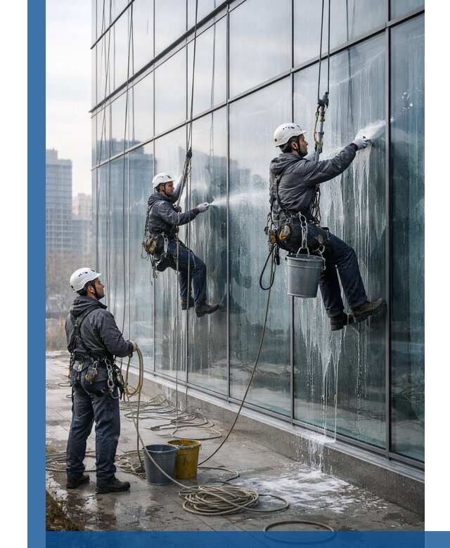 Промышленная мойка панорамных окон на высоте в Жигулёвске