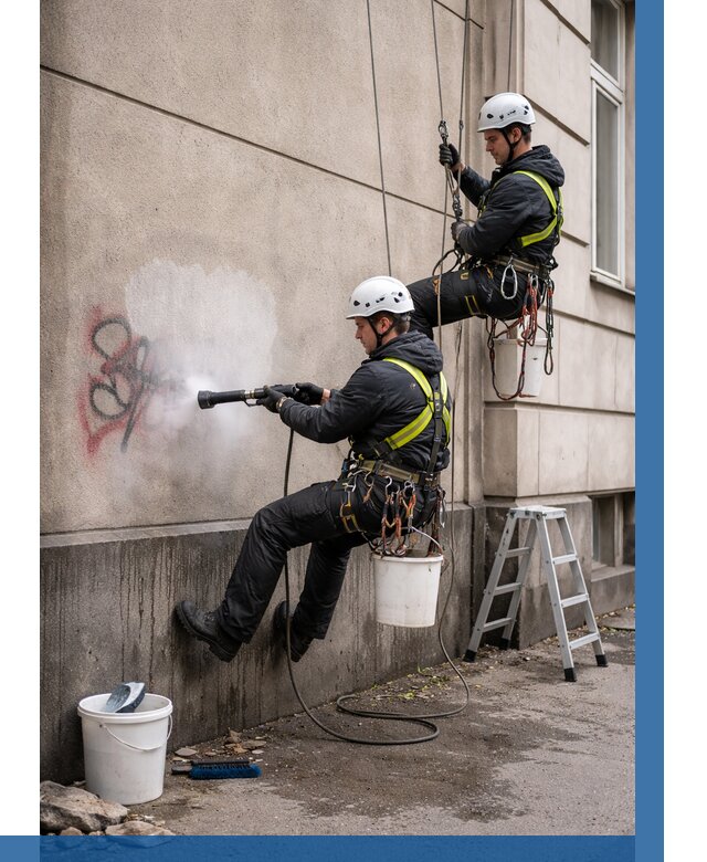 Удаление граффити с фасада в Жигулёвске от 4554 р. | ВЫСОТНИК-Жгл