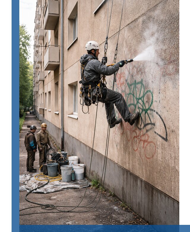 Удаление граффити с фасада в Жигулёвске без следов и повреждений