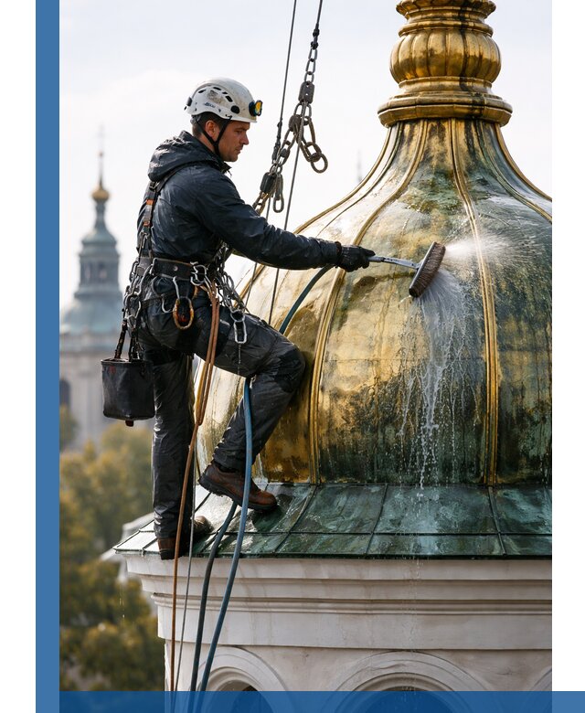 Профессиональная мойка куполов и шпилей высотными альпинистами в Жигулёвске