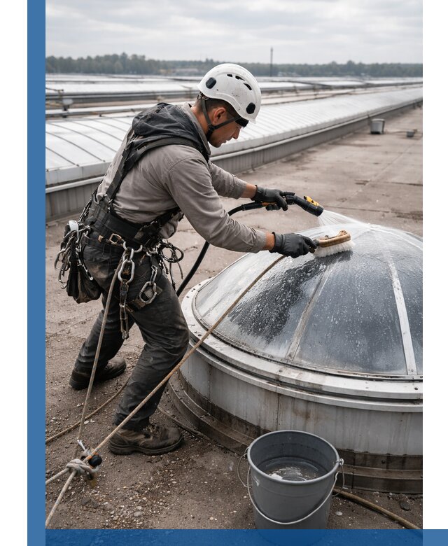 Мойка зенитных фонарей на кровле для промышленных объектов в Жигулёвске