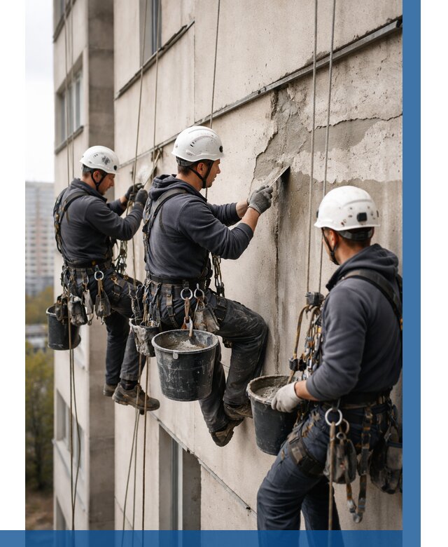 Ремонт бетонных элементов фасада в Жигулёвске от 2530 р. | ВЫСОТНИК-Жгл