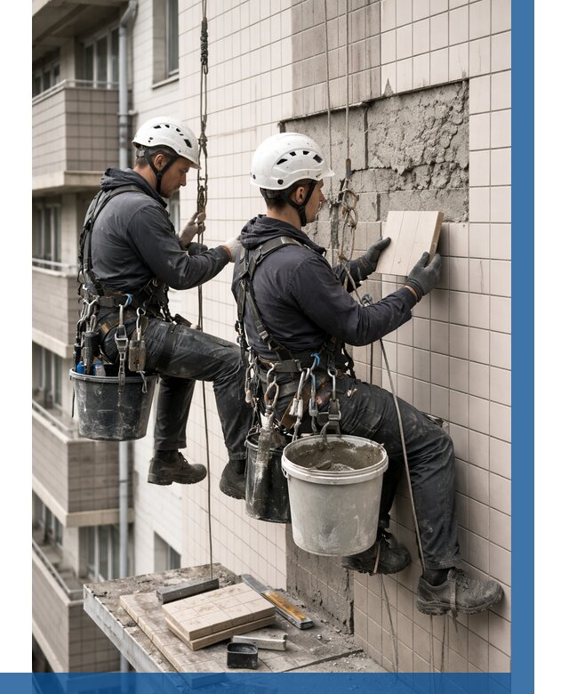 Ремонт облицовки фасада плиткой в Жигулёвске от 1821 р. | ВЫСОТНИК-Жгл