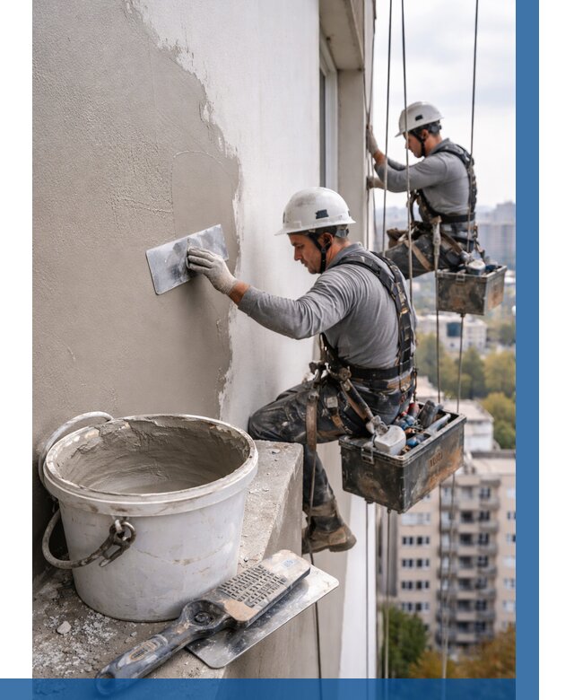 Шпаклевка фасада на высоте в Жигулёвске от 708 р. | ВЫСОТНИК-Жгл