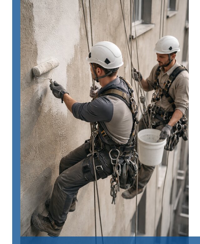 Грунтовка фасада на высоте в Жигулёвске промышленными альпинистами