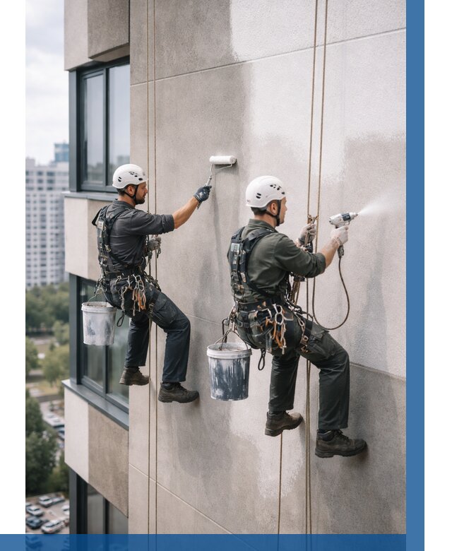 Покраска фасада альпинистами в Жигулёвске от 304 р. | ВЫСОТНИК-Жгл