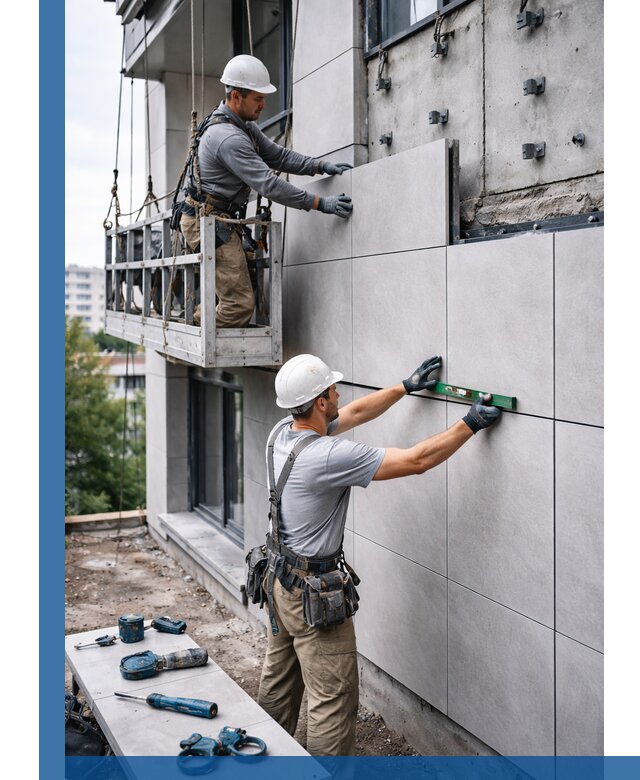 Монтаж керамогранита на фасад в Жигулёвске под ключ с гарантией качества