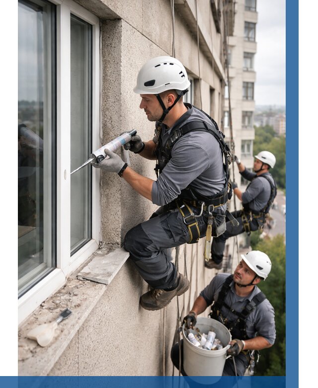 Герметизация оконных швов снаружи в Жигулёвске от 1518 р. | ВЫСОТНИК-Жгл