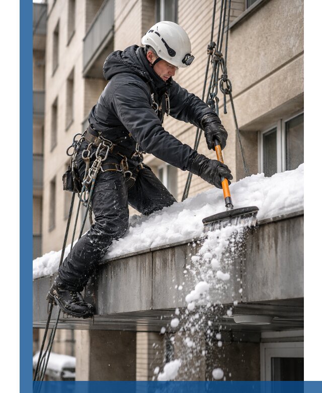 Очистка козырьков от снега в Жигулёвске круглогодично безопасно