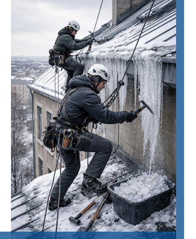 Удаление наледи с кровли в Жигулёвске от 5565 р. | ВЫСОТНИК-Жгл