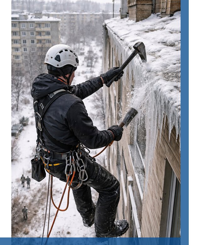 Сбивание сосулек с крыши в Жигулёвске по цене от 4554 р. | ВЫСОТНИК-Жгл