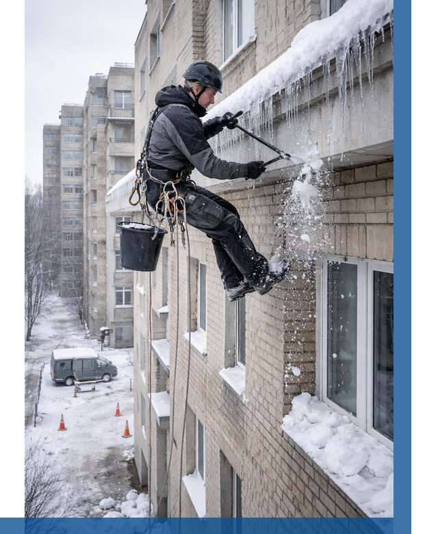 Удаление наледи с карнизов в Жигулёвске от 354 р. | ВЫСОТНИК-Жгл