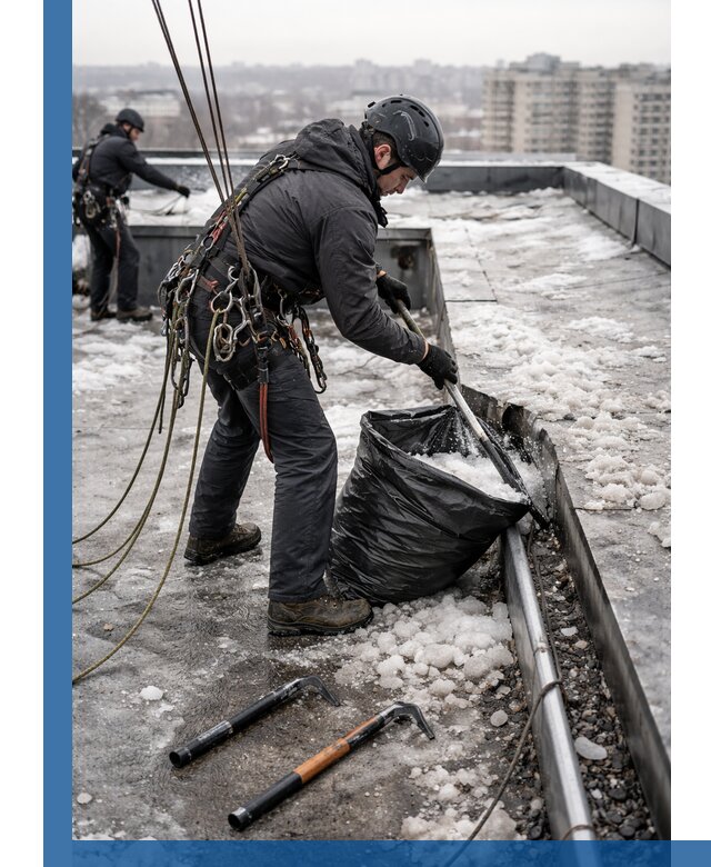 Аварийная очистка кровли в Жигулёвске от промальпинистов