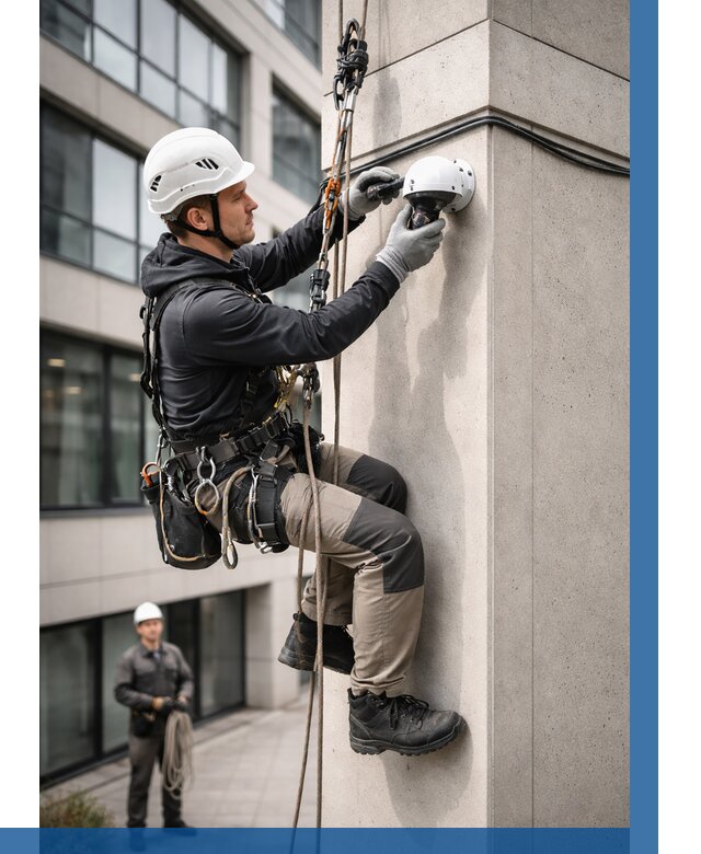 Монтаж камер видеонаблюдения на фасаде в Жигулёвске от 8601 р.-ВЫСОТНИК-Жгл