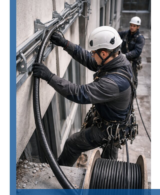 Протяжка кабеля питания на высоте в Жигулёвске с гарантией безопасности и качества