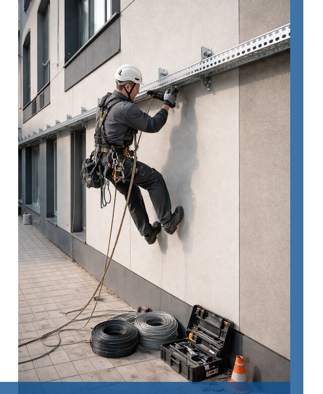 Монтаж кабельных лотков на фасаде в Жигулёвске от 1214 р. | ВЫСОТНИК-Жгл