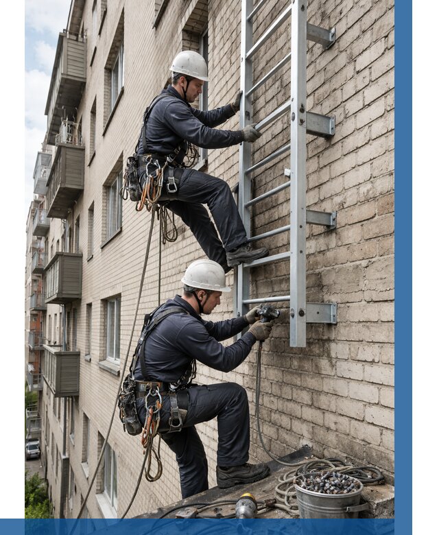 Монтаж пожарной лестницы в Жигулёвске от 25298 р заказать у ВЫСОТНИК-Жгл