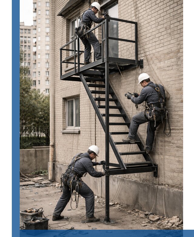 Монтаж пожарной лестницы в Жигулёвске, установка и крепление