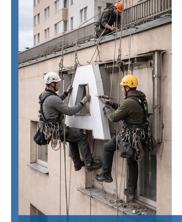 Ремонт и восстановление наружных вывесок на высоте в Жигулёвске