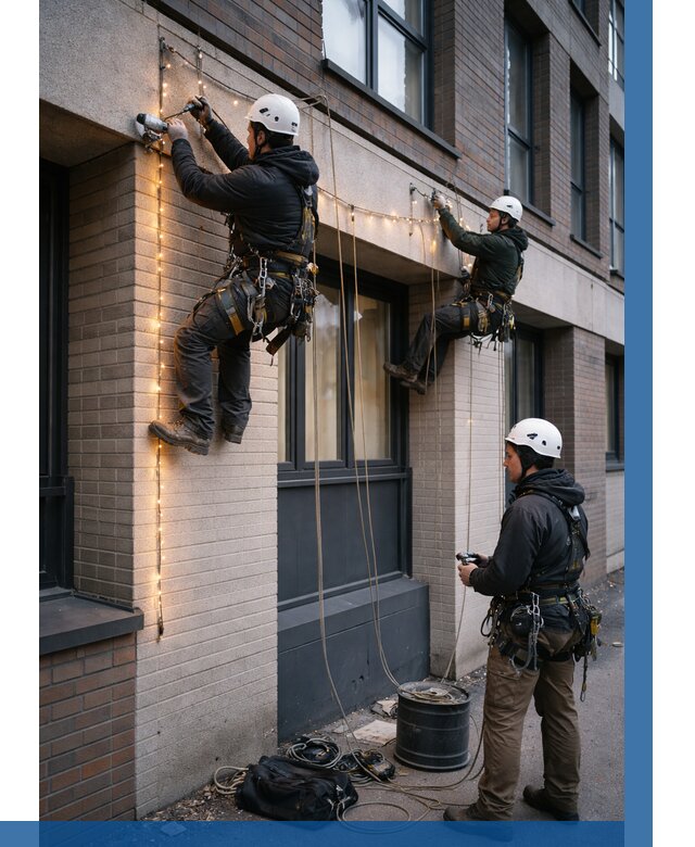 Монтаж гирлянд на фасаде в Жигулёвске от 3542 р. | ВЫСОТНИК-Жгл