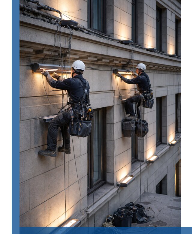 Монтаж архитектурной подсветки фасадов зданий в Жигулёвске