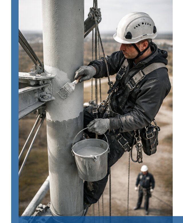 Покраска мачт связи в Жигулёвске промышленными альпинистами
